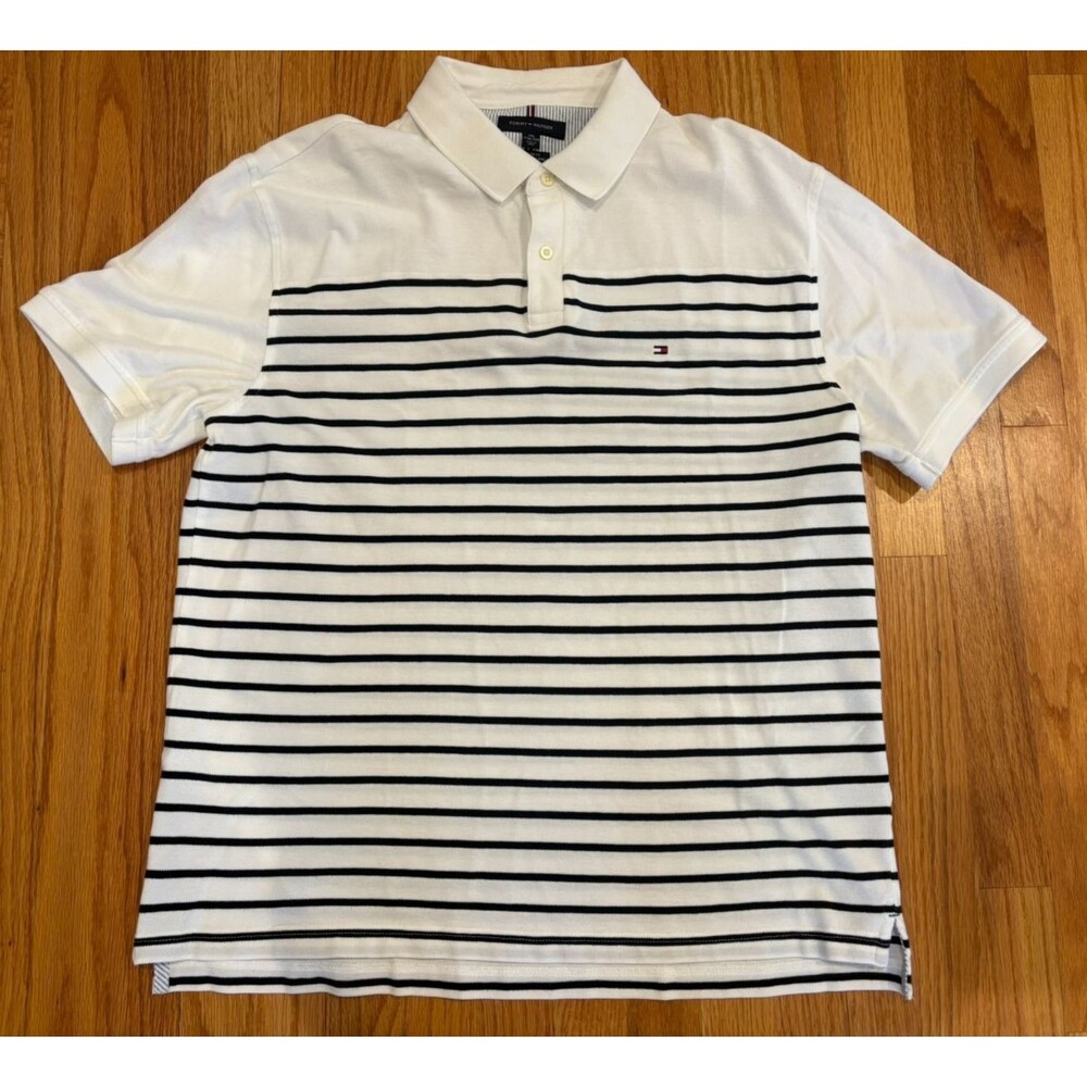 Tommy Hilfiger Shirt Men's 2XL Blue Striped Golf Polo Rugby Short Sleeve Logo - Picture 2 of 10